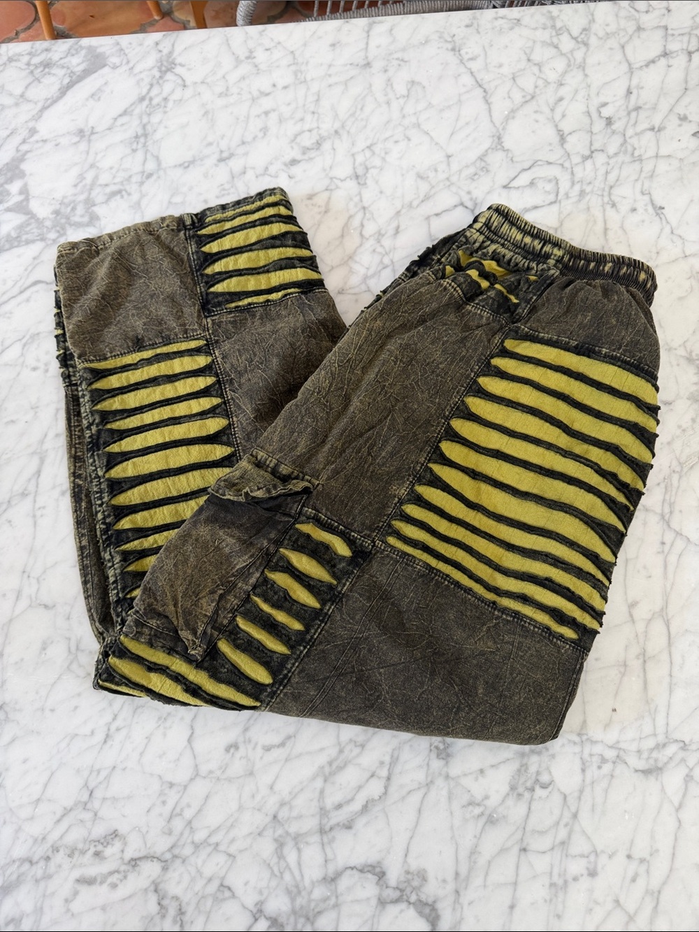 Boho Patchwork Ribbed Cotton Baggy Pants Sz M Karma Nepal Crafts - Picture 6 of 7